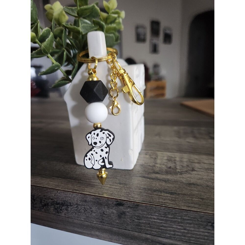 Dalmatian Silicone Beaded Keychain